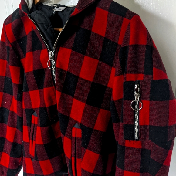 Divided Flannel Zip Up Hoodie Lined Jacket - Picture 2 of 3